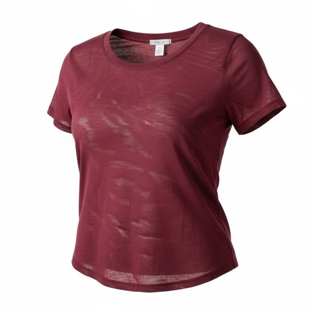 Bozzolo Womens Burgundy Sheer Mesh Short Sleeve Crop Top RT50922, Size S, NEW